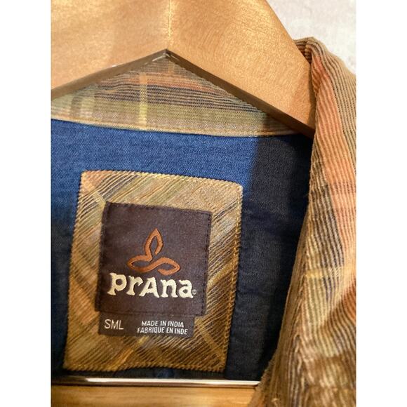 Prana Flannel Top Womens Small Light Brown Plaid Button Up Long Sleeve Shacket - Picture 11 of 12